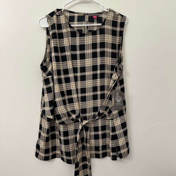 New Vince Camuto Womens Plaid Asymmetrical Tie Front Blouse size 1X - Picture 3 of 11